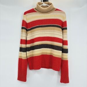 Tommy Hilfiger 90s Y2K Striped Turtleneck Sweater Shirt Metallic Wool Angora XL